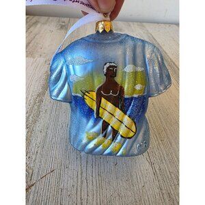 Blue surfer glass ornament remember Xmas tree Beach Hawaiian‎